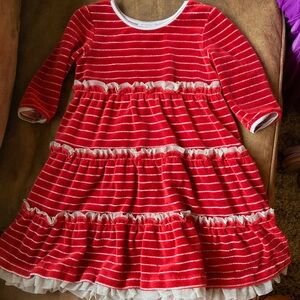 Hanna Andersson Red and Silver Striped Dress Christmas Holiday